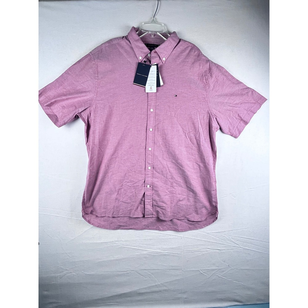 Tommy Hilfiger Mens XXL Pink Short Sleeve Button Down‎ Shirt Polygiene New